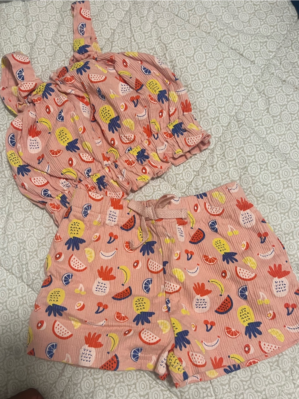 Andy & Evan Pink Fruit-Print Shorts Set